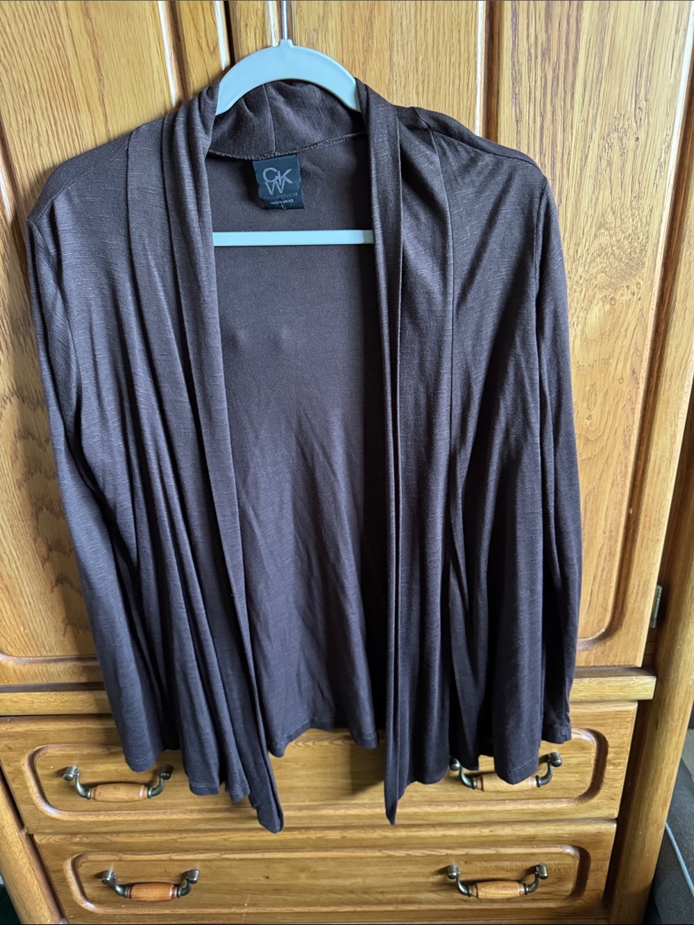 Brown Open-Front Draped Cardigan